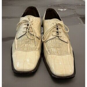 Stacy Adams Beige Leather Croc/Snake Print Oxford Dress Lace Up Shoes  Sz 9M